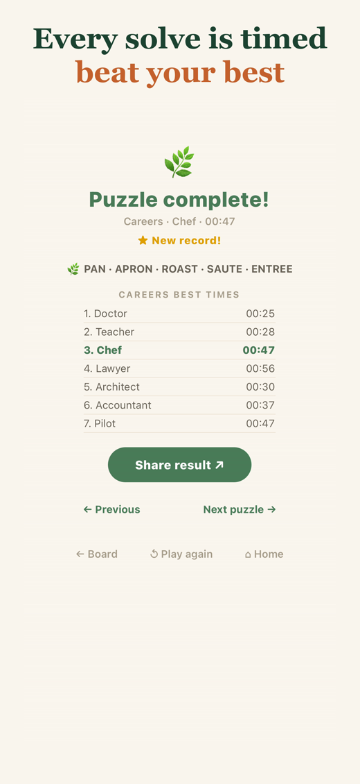 Puzzle complete, with best times